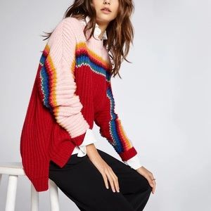 The Xirena Simone Apres Ski Sweater in Red Retro Color block